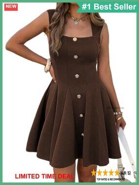 Sleeveless Square Neck Mini A-Line Work Dress with Pockets